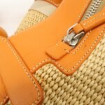 PRADA Triangle Logo Raffia Leather Shoulder Bag Beige Orange - 图片 19