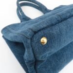 PRADA Triangle Logo Canapa Canvas Denim Hand Bag Navy B1877B Used - 图片 14