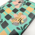PRADA Leather Compact Wallet Floral Print Green Gold HDW 1MV204 Used - 图片 14