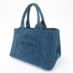 PRADA Triangle Logo Canapa Canvas Denim Hand Bag Navy B1877B Used - 图片 3