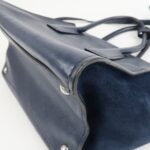 PRADA Triangle Logo Leather 2Way Bag Tote Bag Hand Bag Navy B2625M - 图片 12
