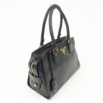 PRADA Leather 2Way Bag Hand Bag Black Gold Hardware Used - 图片 4