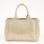 PRADA Logo Canapa Mini Canvas Tote Bag Hand Bag Beige 1BG439 Used - 图片 2