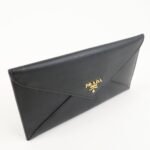 PRADA Saffiano Leather Envelope Flap Long Wallet Black 1M1175 Used - 图片 4