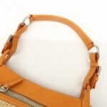 PRADA Triangle Logo Raffia Leather Shoulder Bag Beige Orange - 图片 6