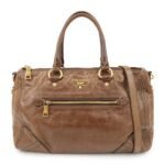 PRADA Logo Leather 2Way Bag Tote Bag Shoulder Bag Brown BL0727 Used