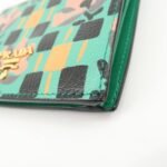 PRADA Leather Compact Wallet Floral Print Green Gold HDW 1MV204 Used - 图片 6
