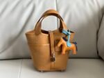 .Cargo picotin basket 18cm canvas and swift leather sesame color silver buckle - 图片 3