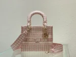 Five compartment embroidered pink bird check handbag Size:24cm - 图片 2