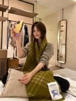 Check Wool Scarf green - 图片 3