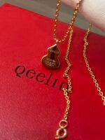 Wulu small necklace in 18K rose gold set with jade and diamonds - 图片 6