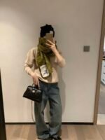 Check Wool Scarf green - 图片 7
