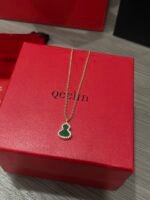 Wulu small necklace in 18K rose gold set with jade and diamonds - 图片 11